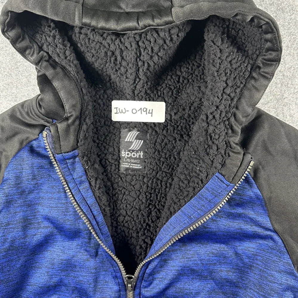 The Children's Place Place Sport Hoodie L 10/12 Blue Black Sherpa Lined Full Zip